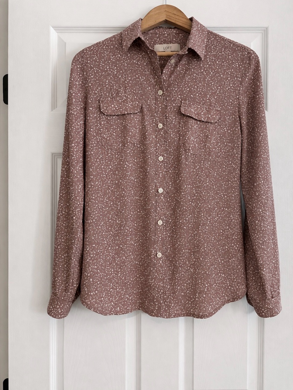 LOFT Women’s Small Dusty Pink Speckled Roll Tab Sleeve Button Front Blouse